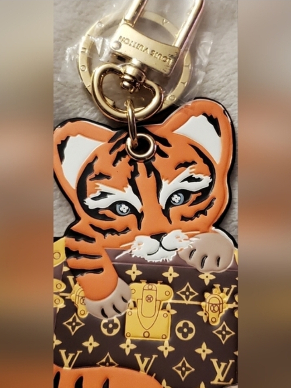 Tiger & Trunk Bag Charm, Keychain - Orange, Brown, Gold